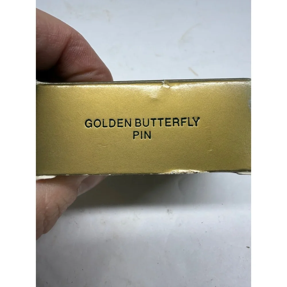 Avon Golden Butterfly Pin Vintage Gold Tone Multi Color Rhinestone Brooch Boxed